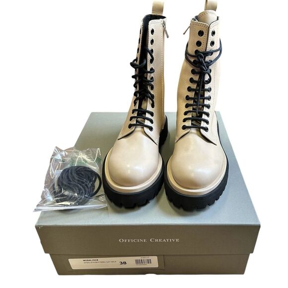 OFFICINE CREATIVE WISAL Lace Up Boot in Oat Milk Size 38/ US 8 - Picture 5 of 12